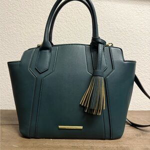 Anne Klein Dark Green Satchel with Gold Accents